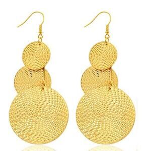 Gold Textured Drop Circle Earrings